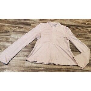 Bluesteel Womens Small Long Sleeve Lightweight Suede Top Shirt Mock Neck Tan